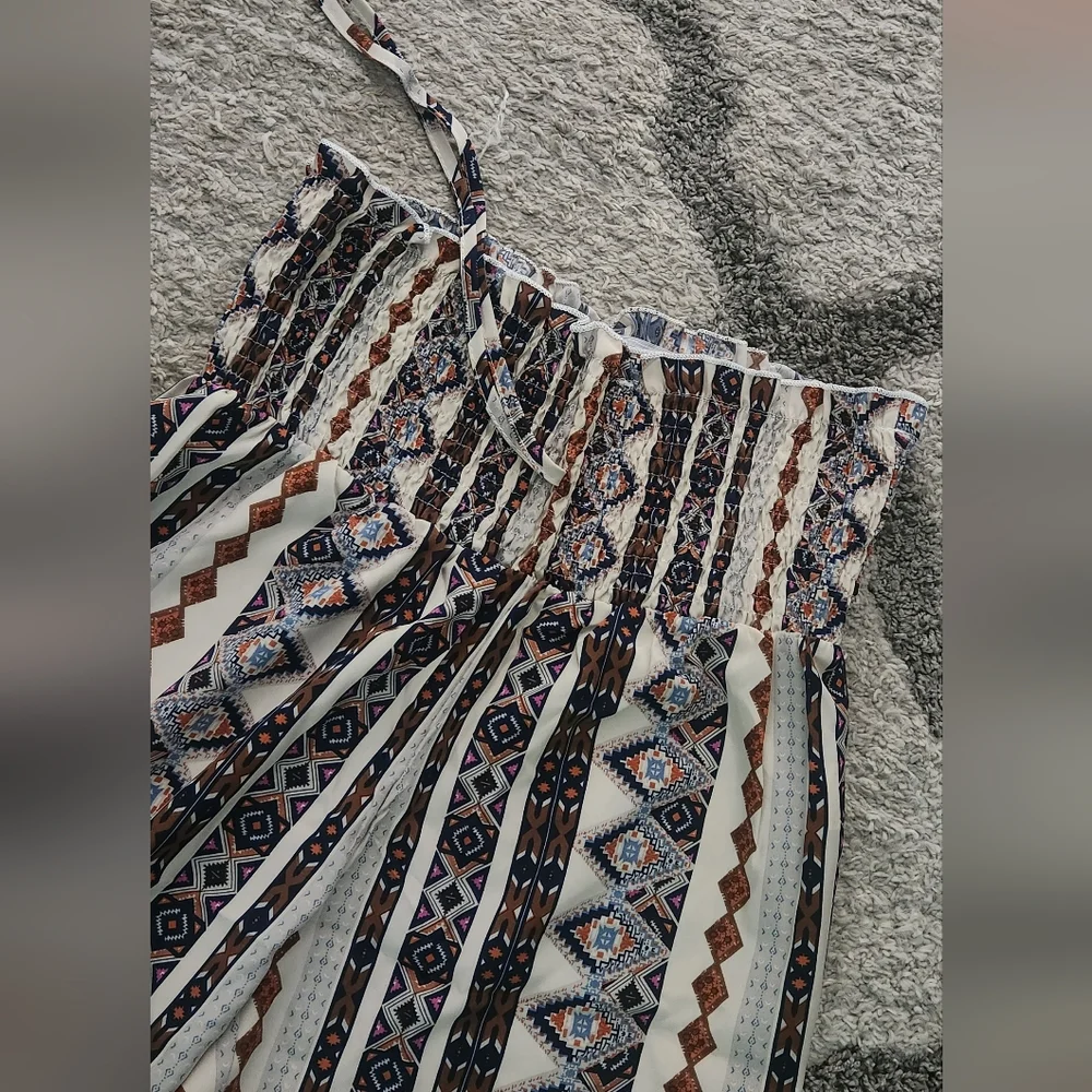 NWT Womens Wide Leg Pants High Elastic Waist Adjustable Knot Vaca Boho Geo Print